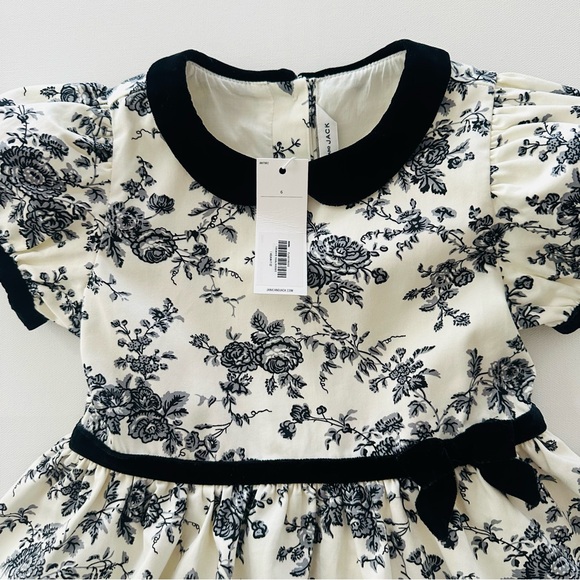 Janie and Jack Girls 6 Toile Cream Black Floral Ruffle Dress Party NWT - Picture 2 of 9